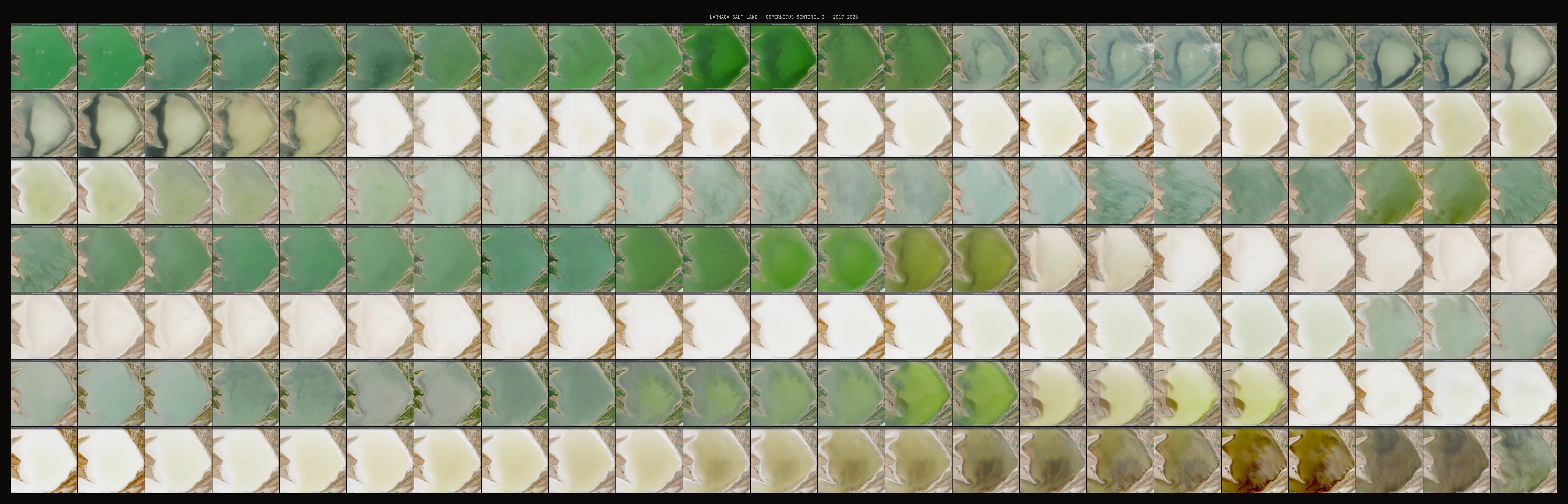 Typology · Larnaca Salt Lake · Copernicus Sentinel-2 · 2017–2026 · 161 frames